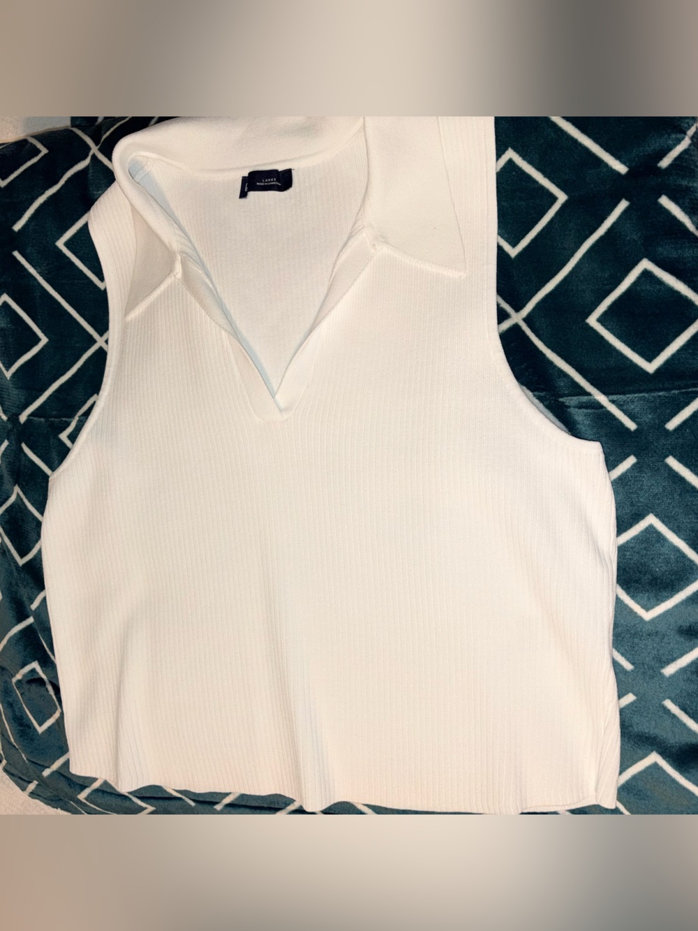 GAP White Ribbed Sleeveless Polo Tank Top